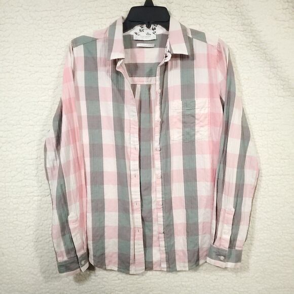 Lucky Brand Top Womens Sz S Pink Plaid Flannel Button Up Long Sleeve Soft Cotton - Picture 3 of 16